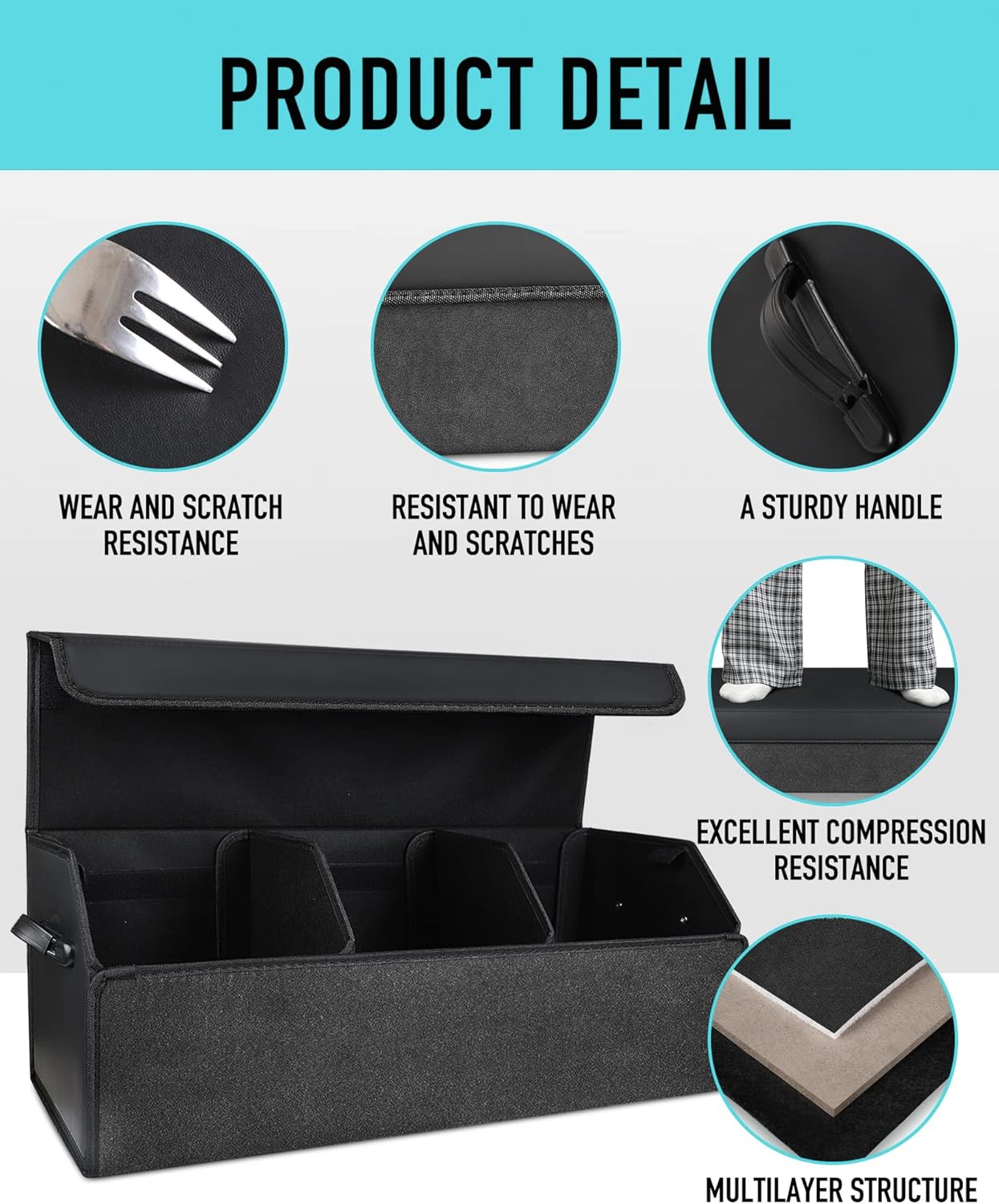 Fyzeoty Car Organizers for Trunk for Suv Sedan, Leather Storage Box,Magnetic Lid,Collapsible and Adjustable,16.5 inches