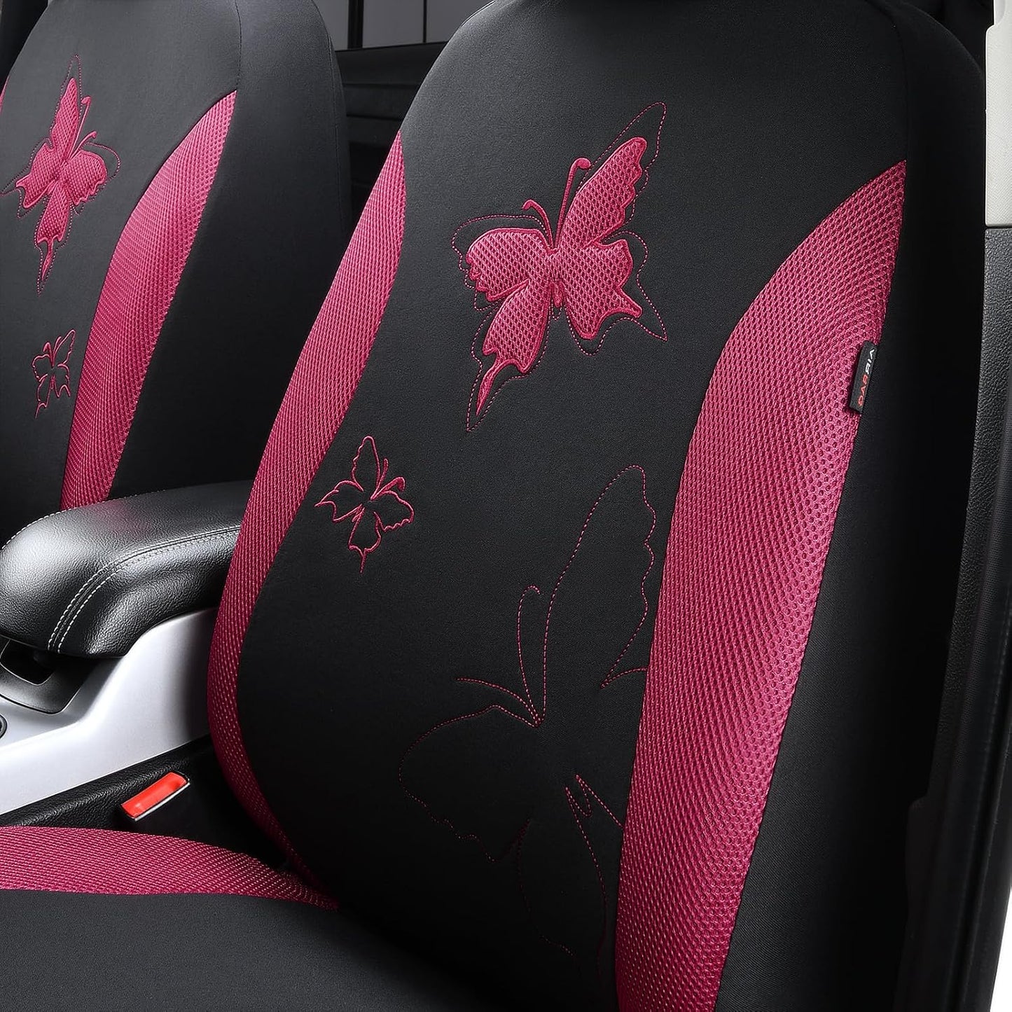 Flying Banner Butterfly car seat Covers ful Set Fashion Universal Lady Woman Female Rear Bench Split Colorized (Pink, 2 Fronts - Lace)