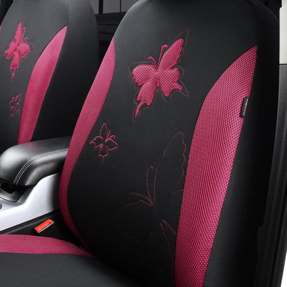 Flying Banner Butterfly car seat Covers ful Set Fashion Universal Lady Woman Female Rear Bench Split Colorized (Pink, 2 Fronts - Lace)