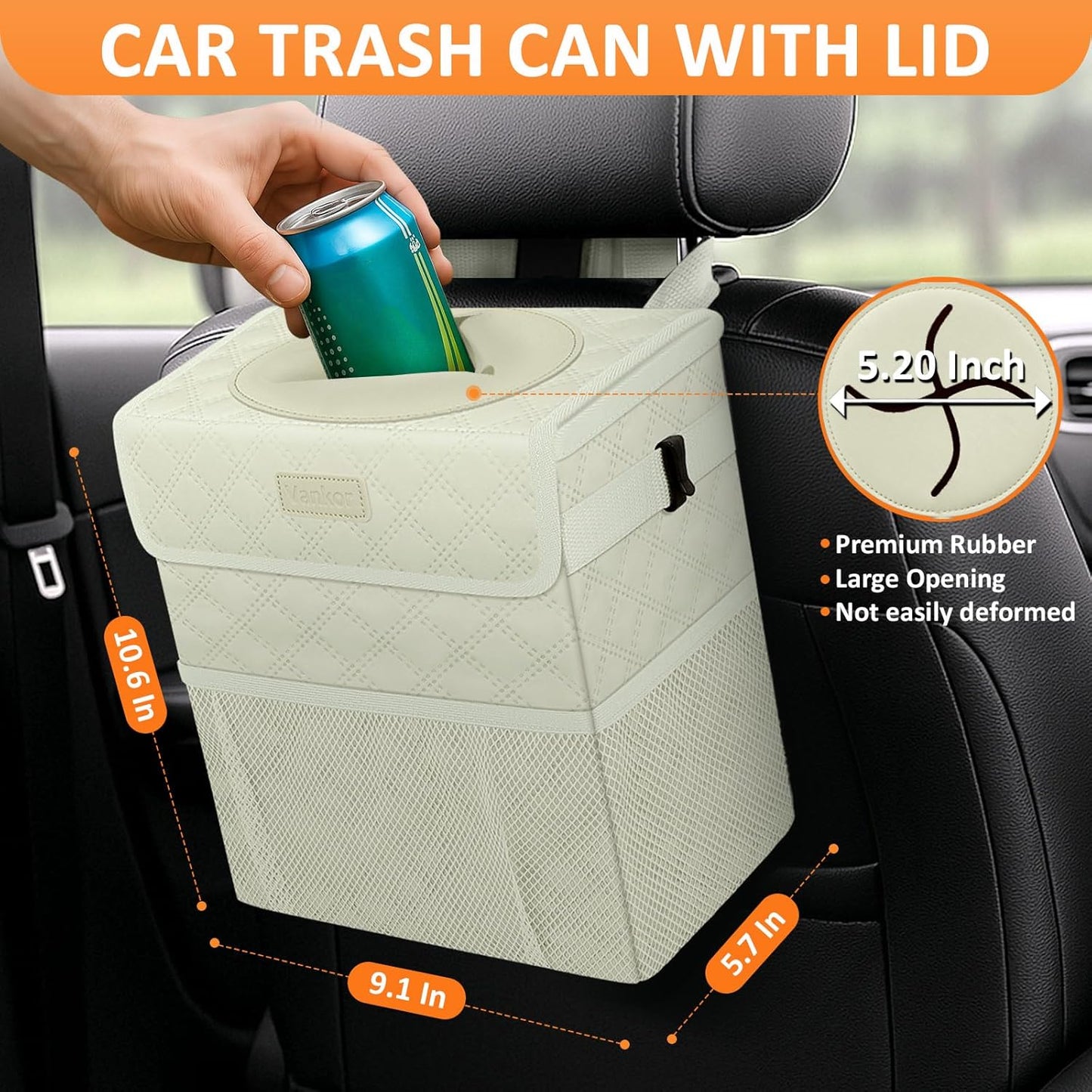 Vankor Car Trash Can Bin with Lid Hanging for Back Seat, Car Accessories for Women Men Leak Proof Automotive Garbage Cans Leakproof Vehicle Trash Can for Truck SUV Black