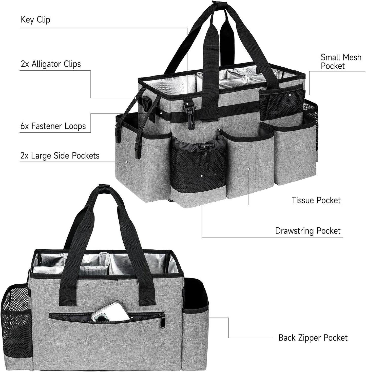Cleaning Caddy Bag, Cleaning Supplies Organizer for Housekeepers, Housekeeping Caddy with Handle and Detachable Padded Cushion, Black