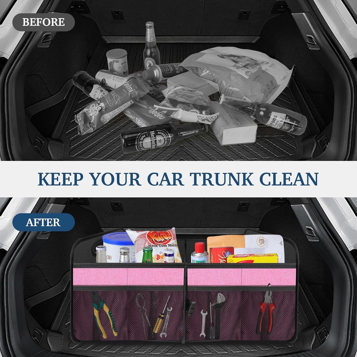 Femuar Car Trunk Organizer with Large Capacity Waterproof Car Accessories for Women & Men, Collapsible Trunk Organizer for Suv/Jeep/Sedan,Tools (Black, Standard)