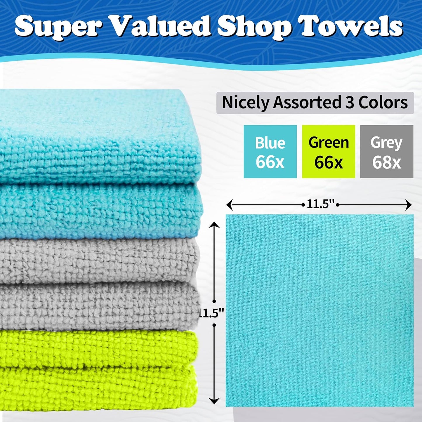 FIXSMITH Shop Towels, Pack of 200, Grey Microfiber Cleaning Cloth Bulk, Microfiber Towels for Cars, All-Purpose Absorbent Cleaning Rags, Dust Cloth for Automotive, Mechanic, Garage, 11.5 x 11.5 inch