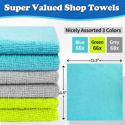 FIXSMITH Shop Towels, Pack of 200, Grey Microfiber Cleaning Cloth Bulk, Microfiber Towels for Cars, All-Purpose Absorbent Cleaning Rags, Dust Cloth for Automotive, Mechanic, Garage, 11.5 x 11.5 inch