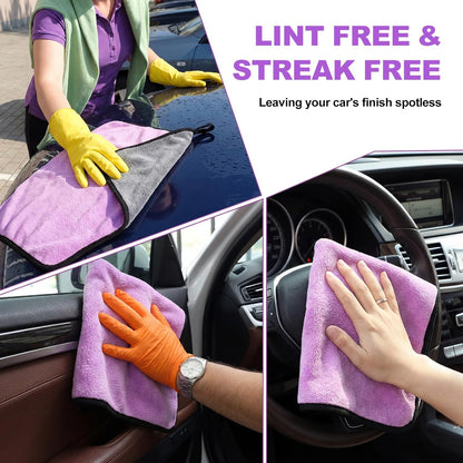 Nuenen 20 Pcs Microfiber Car Drying Towels Microfiber Cleaning Cloth 800 GSM Thick Plush Cleaning Dusting Cloth Auto Detailing Absorbent Towels Rags for Car Household Kitchen Window(Grey and Yellow)