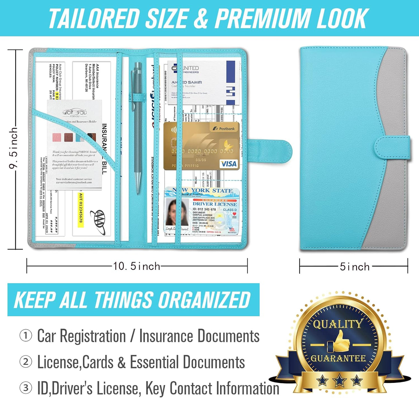 foryou Car Registration and Insurance Holder Car Document Holder Registration and Insurance Card Holder for Cards, Driver License & other Essential Documents(Purple Pink)