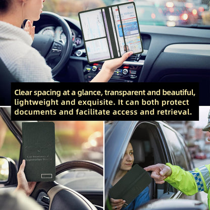 Premium Car Registration & Insurance Card Holder with Magnetic Closure & Clear Pockets, Glove Box Organizer for Documents, Driver's License (Reticulated black)