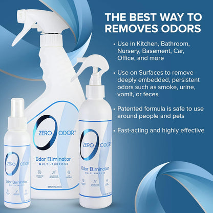 Zero Odor Multi-Purpose Odor Eliminator - Eliminate Air & Surface Odor – Patented Technology Best for Bathroom, Kitchen, Fabric, Closet- Smell Great Again, 8oz (Over 1000 Sprays)