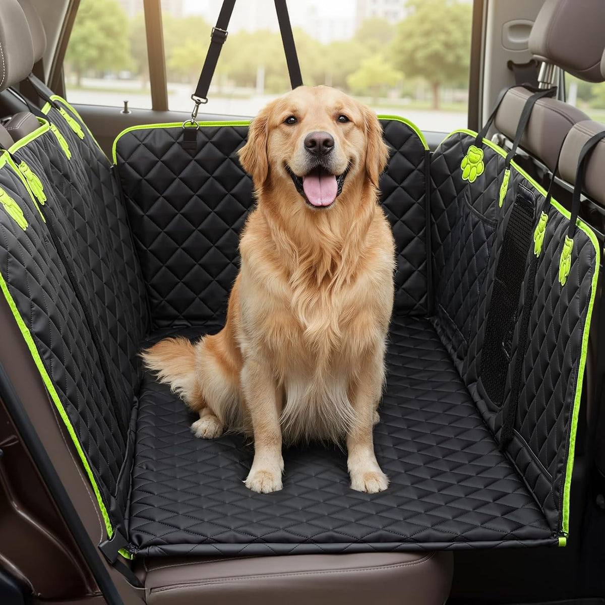 Dog Car Seat Cover for Back Seat, Waterproof Leather Fabric Back Seat Extender for dogs 52.4 * 24.4in, Foldable in The Car, Hard PVC Panels Bottom Support to 330 lbs, for Cars/Mid-Size SUV/Small Truck