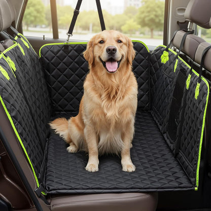 Dog Car Seat Cover for Back Seat, Waterproof Leather Fabric Back Seat Extender for dogs 52.4 * 24.4in, Foldable in The Car, Hard PVC Panels Bottom Support to 330 lbs, for Cars/Mid-Size SUV/Small Truck