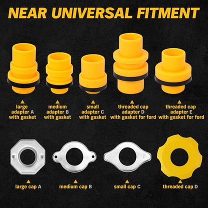 18-Piece No Spill Engine Oil Funnel Kit, 1.59QT/ 1.5L Automotive Coolant Funnel Set, 12 Adapters, Elbow Fitting, Arrow Screen & Magnetic Tray, Compatible with GM, Ford, BMW, Audi, Land Rover Etc