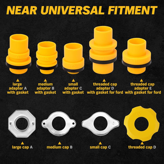 18-Piece No Spill Engine Oil Funnel Kit, 1.59QT/ 1.5L Automotive Coolant Funnel Set, 12 Adapters, Elbow Fitting, Arrow Screen & Magnetic Tray, Compatible with GM, Ford, BMW, Audi, Land Rover Etc