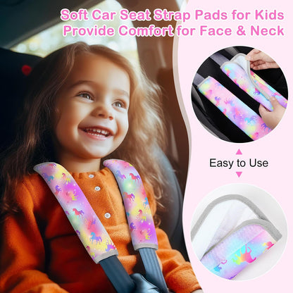 Seat Belt Cover Pad for Baby, Soft Seatbelt Cushion Covers for Kids 2Pcs Car Seat Strap Shoulder Pads for All Car Seats, Stroller, High Chair,Blue Dinosaur