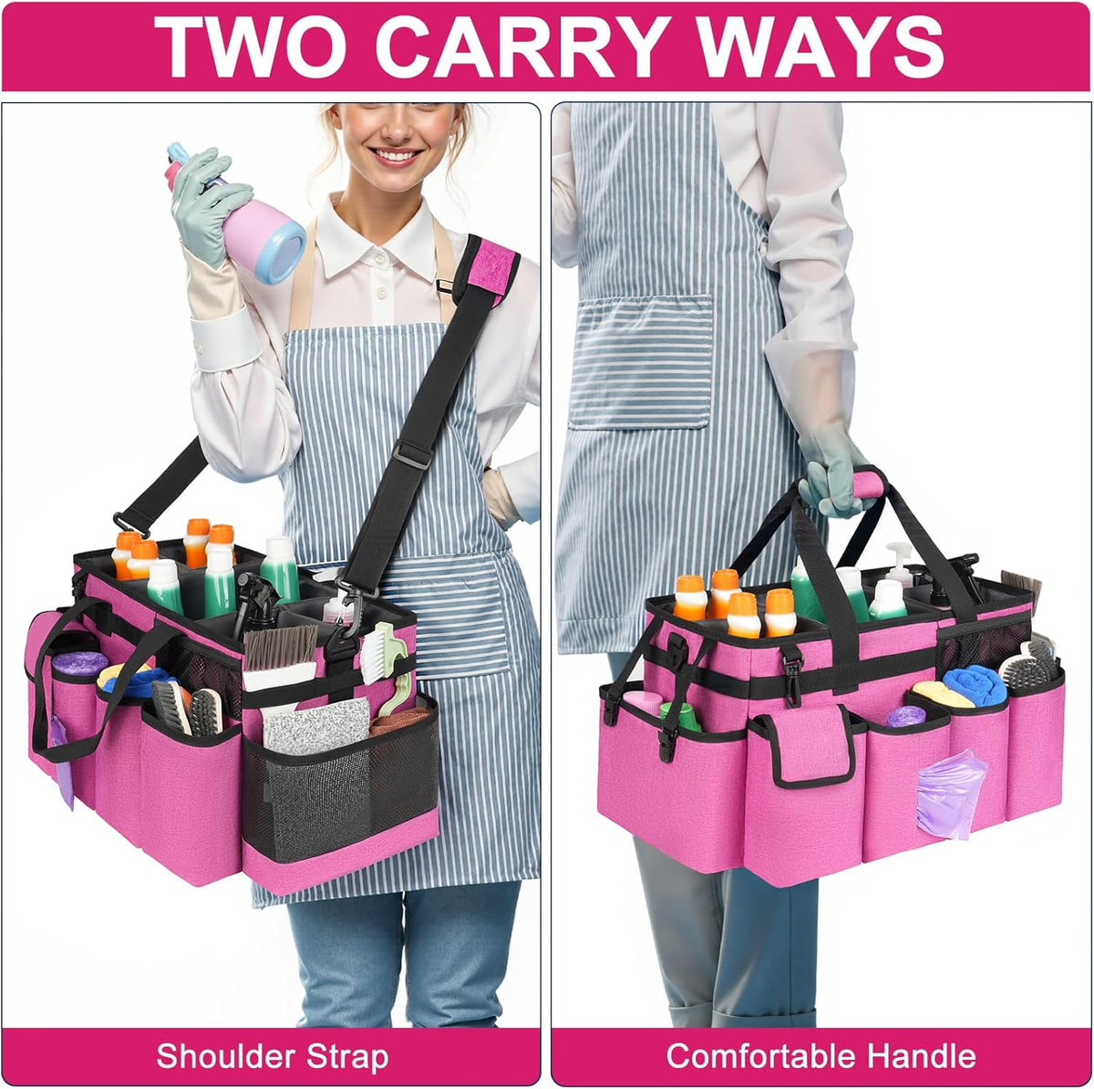 Cleaning Caddy,Cleaning Bag for Housekeepers,Cleaning Supplies Organizer with Handle,Black