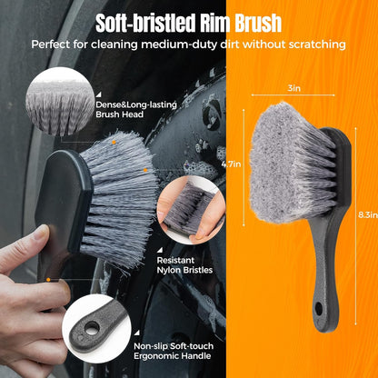9Pcs Car Wheel Brush kit, Tire Brush, Microfiber Flat Wheel Cleaner Brush, Soft-bristled Rim Cleaner Brush, Tire Shine Applicator, Detailing Brushes, Detailing Pads, Scratch-Free Car Drying Towel