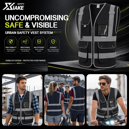 XIAKE Reflective Safety Vest for Men & Women High Visibility Class 2 Vest with Pockets Meets ANSI Standards