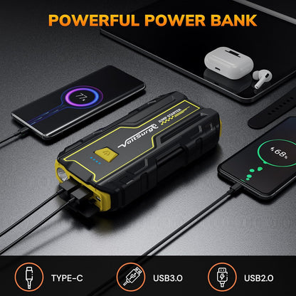4000A Portable Jump Starter for Car, 12V Jump Box for Engine Max 7.0L Gas/5.5L Diese, Jumper Starter Battery Charger Pack with LED Flashlight & USB Port
