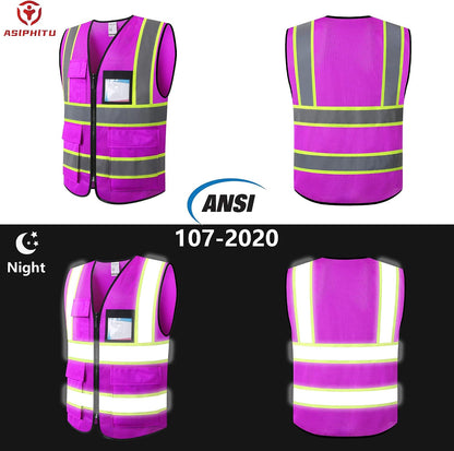 Reflective High Visibility Safety Vest for Men Women with Pockets Zipper Front Meets ANSI/ISEA Standards