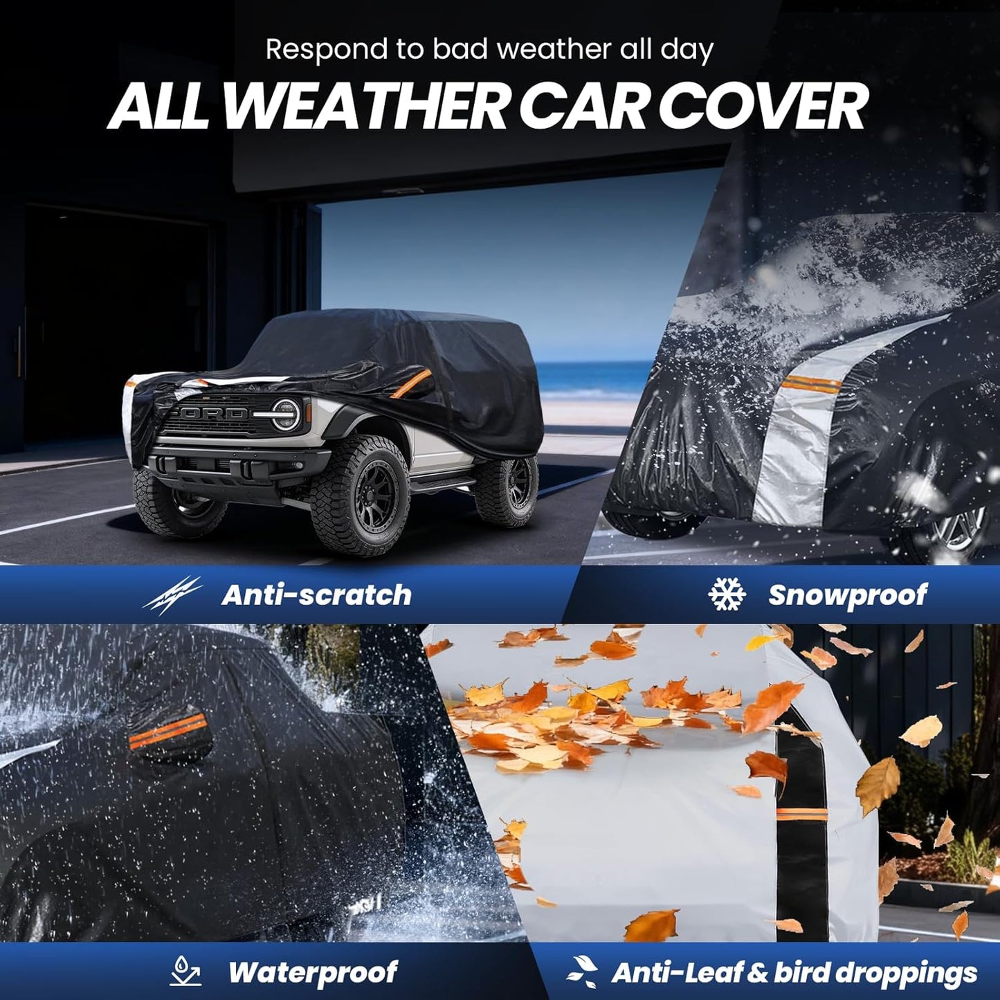 Large SUV Car Cover for Chevy Suburban 100% Waterproof All Weather, Heavy Duty Outdoor Full Exterior Covers Rain Sun Wind UV Protection. - Colors A