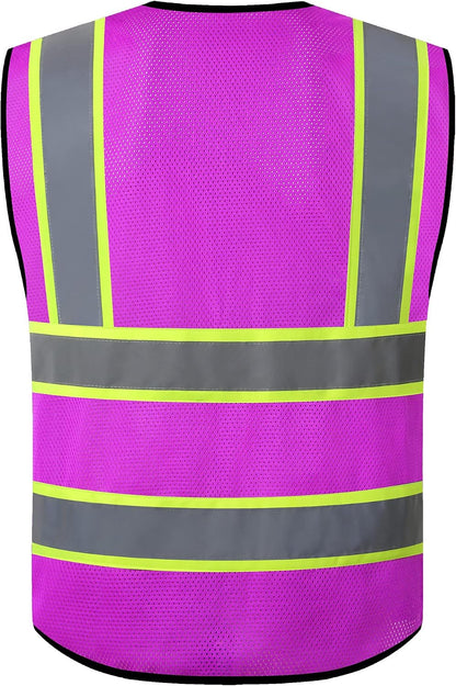 Reflective High Visibility Safety Vest for Men Women with Pockets Zipper Front Meets ANSI/ISEA Standards