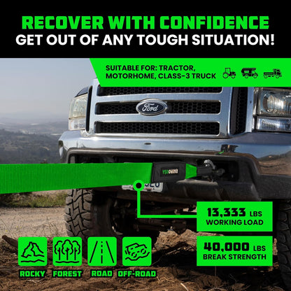 Rhino USA Recovery Tow Strap (3" x 20') - 31,518lb Break Strength - Emergency Recovery Strap Tow Rope for Truck, UTV, ATV & More - Heavy Duty Towing Strap for Offroad 4x4 Use - Compatible with Jeep