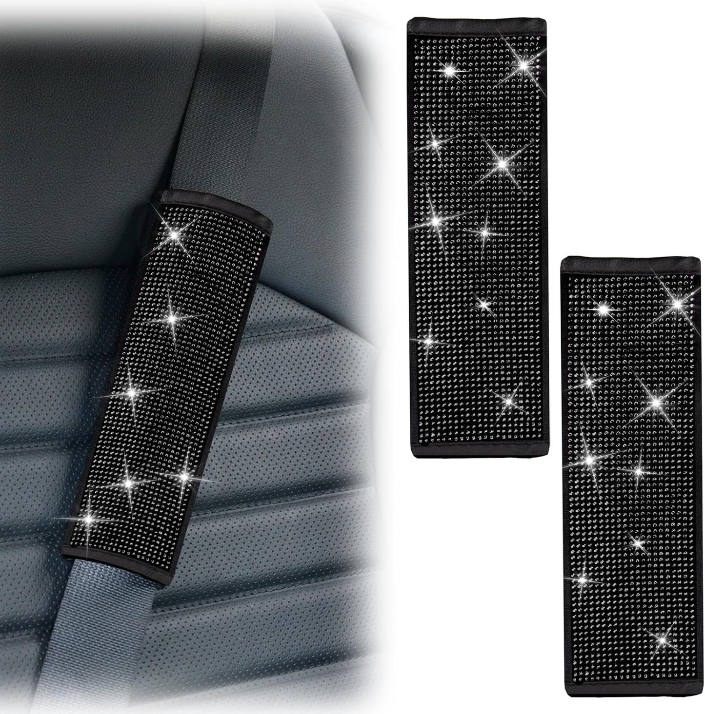ecocstm 2 PCS Bling Car Seat Belt Shoulder Pads, Bling Seat Belt Covers with Bling Rhinestones, Car Accessories Seatbelt Strap Pad with Crystal Diamond for Car, Truck, SUV (White Diamond)
