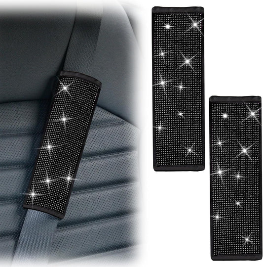 ecocstm 2 PCS Bling Car Seat Belt Shoulder Pads, Bling Seat Belt Covers with Bling Rhinestones, Car Accessories Seatbelt Strap Pad with Crystal Diamond for Car, Truck, SUV (White Diamond)
