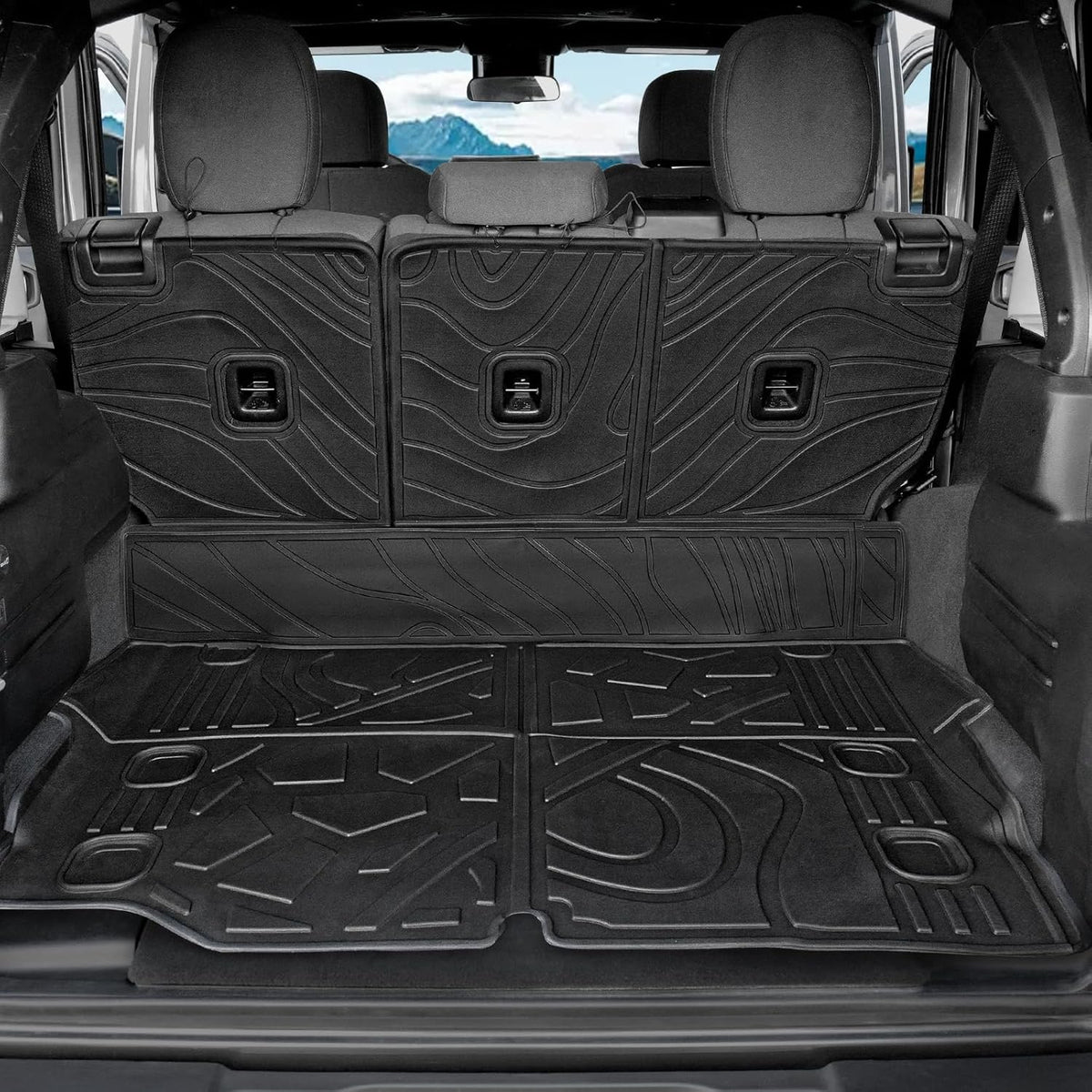 Floor Mats for Jeep Cherokee 2019-2023, All Weather Floor Mats Trunk Cargo Liner with Backrest Protectors and Door Sill Guards Accessories, Full Coverage Set