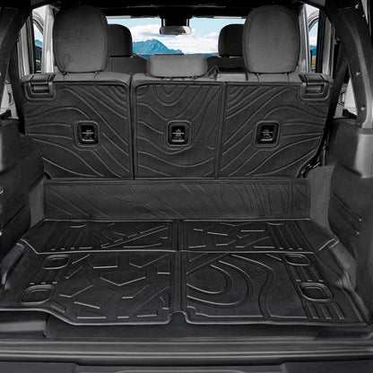 Floor Mats for Jeep Cherokee 2019-2023, All Weather Floor Mats Trunk Cargo Liner with Backrest Protectors and Door Sill Guards Accessories, Full Coverage Set