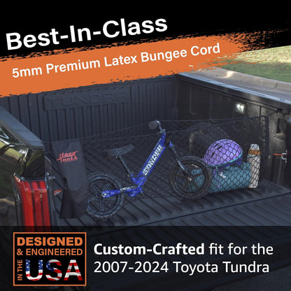 TacoNets Envelope Cargo Net for GMC Sierra & Chevy Silverado - Fits 2013-Current - Upgraded 5mm Bungee - Integrated Storage Bag - Heavy Duty Carabiners - Designed in USA