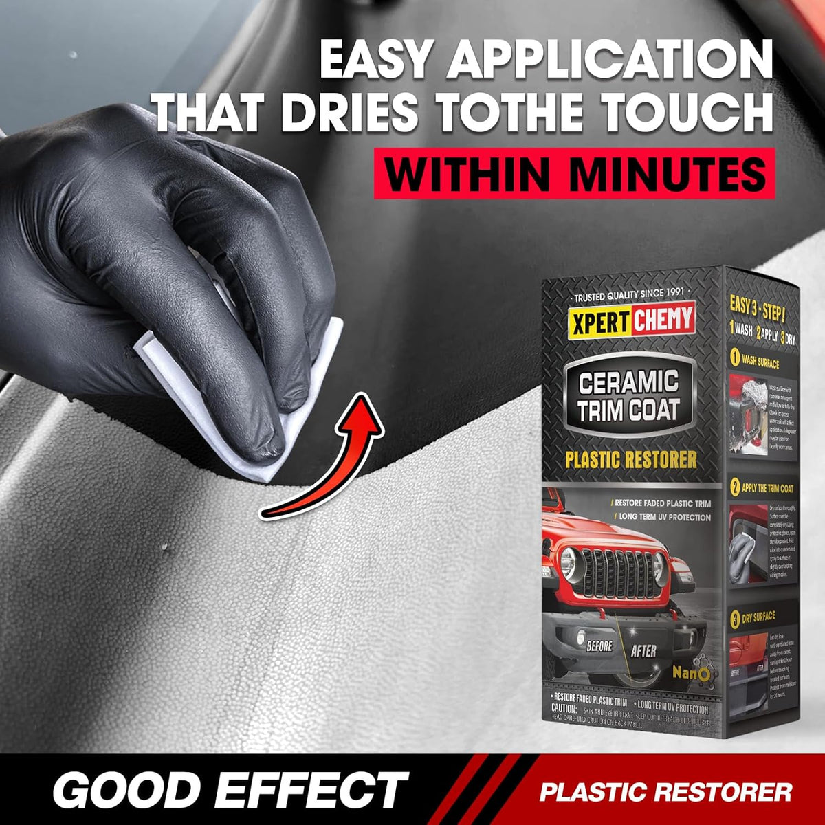 XPERTCHEMY Ceramic Trim Coat Kit, Plastic Restorer for Cars Ceramic Coating Wipes to Lasting Over 230 Washes,The Ceramic Coating Helps Improve Optical Clarity On Clear Car Plastic