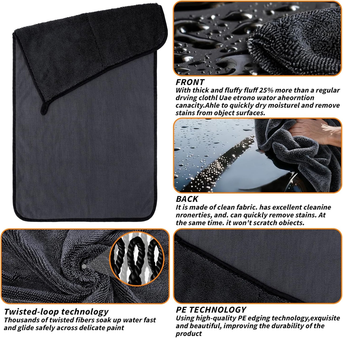 6PCS Microfiber Towels for Cars 36x25 Inch Microfiber Cleaning Cloths Bulk Soft Car Detailng Towel Cloths 450 GSM Detailing Buffing Quick Drying Towel Polishing Waxing Auto Detailing Towel Cloth