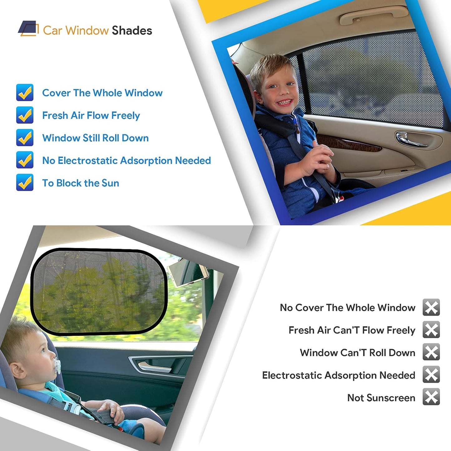 Car Window Shades, 2 Pack Breathable Mesh Car Side Back Window Sun Shades, Stretchy Window Screen for Baby Family Pet UV Protection, Window Covers Fit for Most(95%) of Cars - (Medium 39"x19")