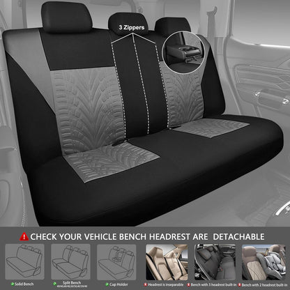 CAR PASS Car Seat Covers Full Sets, Front & Split Rear Bench for Car, 3D Tyre Embossed Automotive Interior Covers, Airbag Compatible, Quick Setup Universal Fit Seat Covers for Car, SUV(Charcoal)