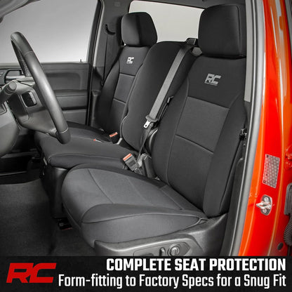 Rough Country Neoprene Seat Covers for Chevy Silverado & GMC Sierra 1500 (2019-2026) w/No Rear Seat Storage or Cup Holder - Waterproof & UV Resistant, Foam Padded, Front & Rear Row Cover Set