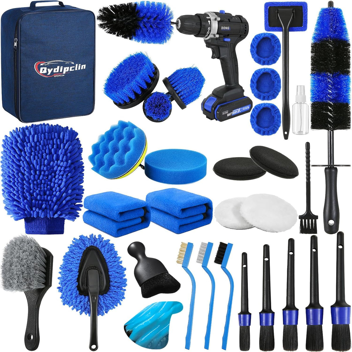 Qydipclin 45Pcs Car Detailing Kit, Car Detailing Brush Set, Car Wash Cleaning Kit, Car Detailing Brushes, Professional Car Care Kit for Interior Exterior Wheels, Blue