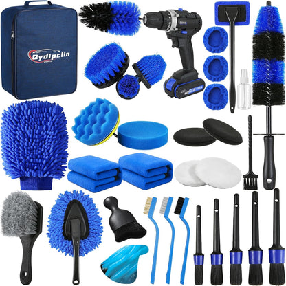 Qydipclin 45Pcs Car Detailing Kit, Car Detailing Brush Set, Car Wash Cleaning Kit, Car Detailing Brushes, Professional Car Care Kit for Interior Exterior Wheels, Blue