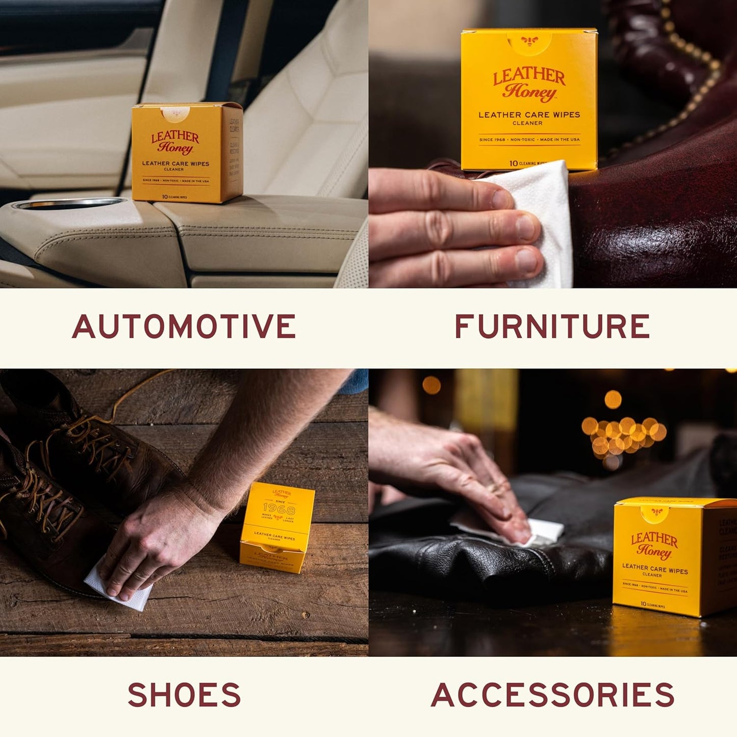 Leather Honey Leather Wipe Kit: Clean & Restore On-The-Go. For Any Color of Leather Couches, Car Seats, Purses, Shoes & Bags. Nontoxic, Ready-to-Use & Made in the USA. 5 Cleaner & 5 Conditioner Wipes