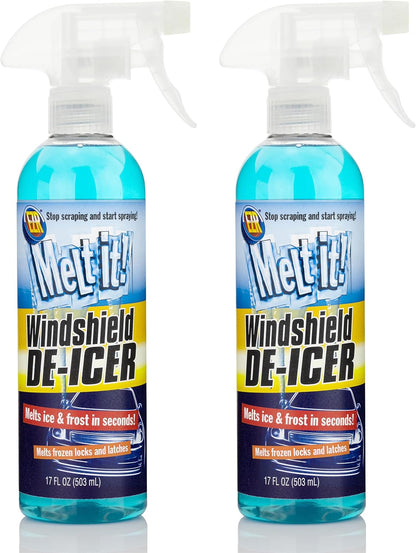 E·Z·R Windshield De-Icer. Melt it! Instantly Melts Ice & Winter Frost For Car Windshields, Windows, Mirrors, Key Locks, & Latches, Snow Melting Defrost Liquid For Car Window Cleaner, 17 Fl Oz, 2-Pack