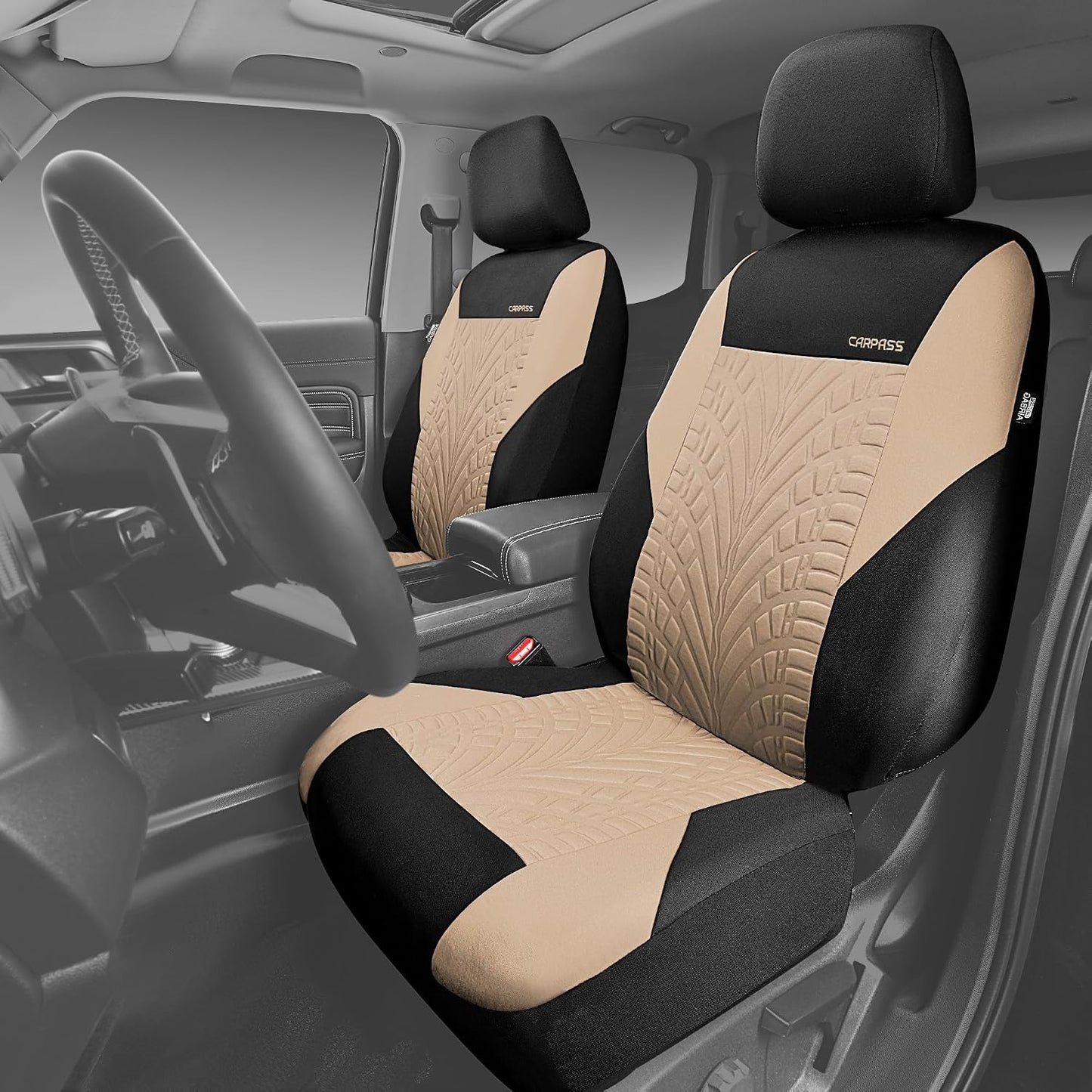 CAR PASS Car Seat Covers Full Sets, Front & Split Rear Bench for Car, 3D Tyre Embossed Automotive Interior Covers, Airbag Compatible, Quick Setup Universal Fit Seat Covers for Car, SUV(Charcoal)