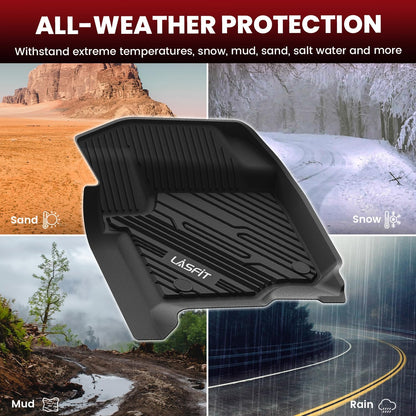 LASFIT Floor Mats for Ford F-150 2021-2026 | F150 Lightning 2022-2025 SuperCrew (Rear w/Fold Flat Storage) Carpet Floor All Weather Car Liners TPE Truck Mats - 1st and 2nd Row, 3pcs Black