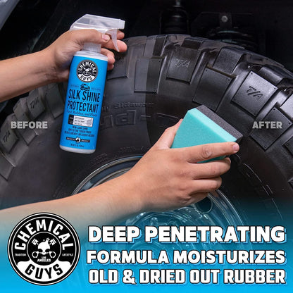 Chemical Guys Silk Shine Tire and Trim Dressing and Protectant – Non-Greasy Vinyl, Plastic & Rubber Spray, Plastic Restorer for Cars – Restores Shine for Cars, Trucks, Motorcycles, RVs, 16 fl oz