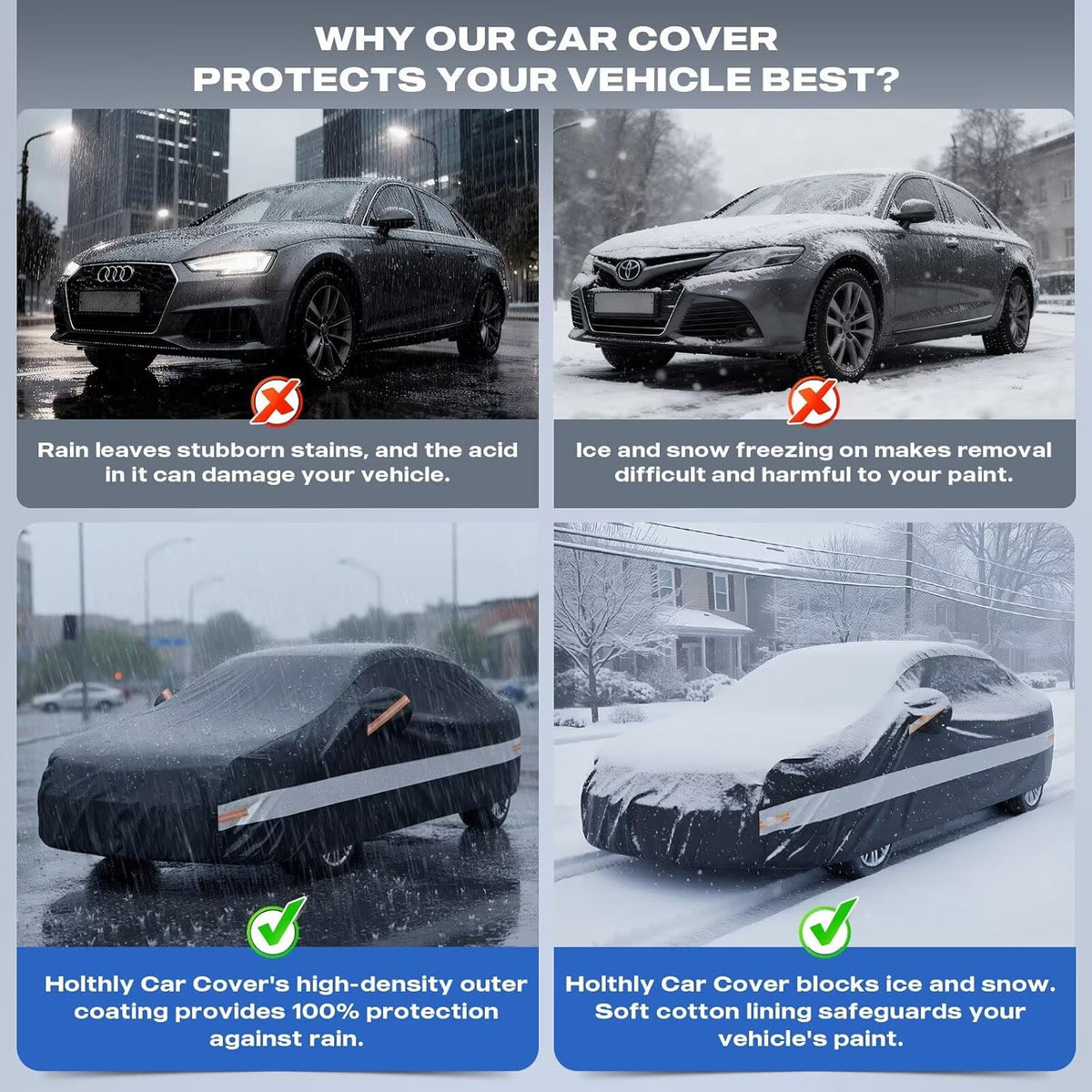 10 Layers Car Cover Custom Fit for Mercedes Benz C Class C250 C300 C43 C63 (1993-2026), Waterproof All Weather for Automobiles, Outdoor Full Cover Sun Dust Rain Protection with Cotton. Black - Colors B