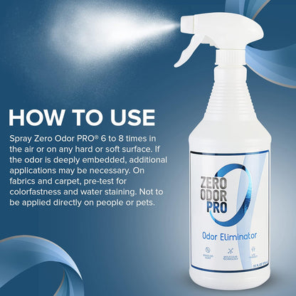 Zero Odor Pro Commercial Strength Odor Eliminator, Room Deodorizer and Air Freshener, Trigger Spray, 32 oz, White/Blue