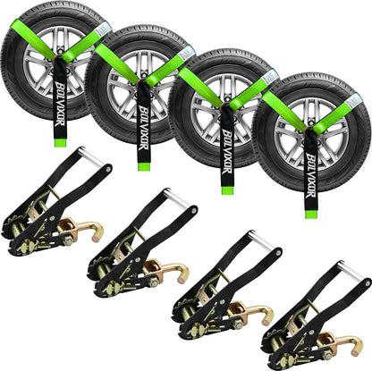 4 Pack Car Tie Down Straps for Trailers 2" x 96" - 9900LBS Break Strength - Tire Ratchet Straps with J Finger Hooks for Hauling UTV, SUV, Truck, Any Cars