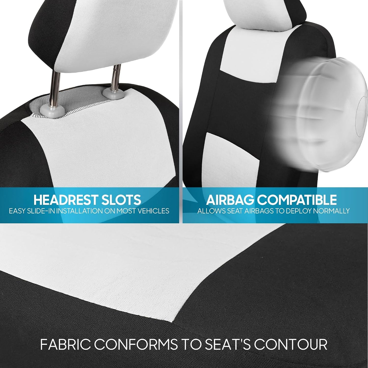 BDK PolyPro Car Seat Covers Full Set in Charcoal on Black – Front and Rear Split Bench for Cars, Easy to Install Cover Set, Accessories Auto Trucks Van SUV
