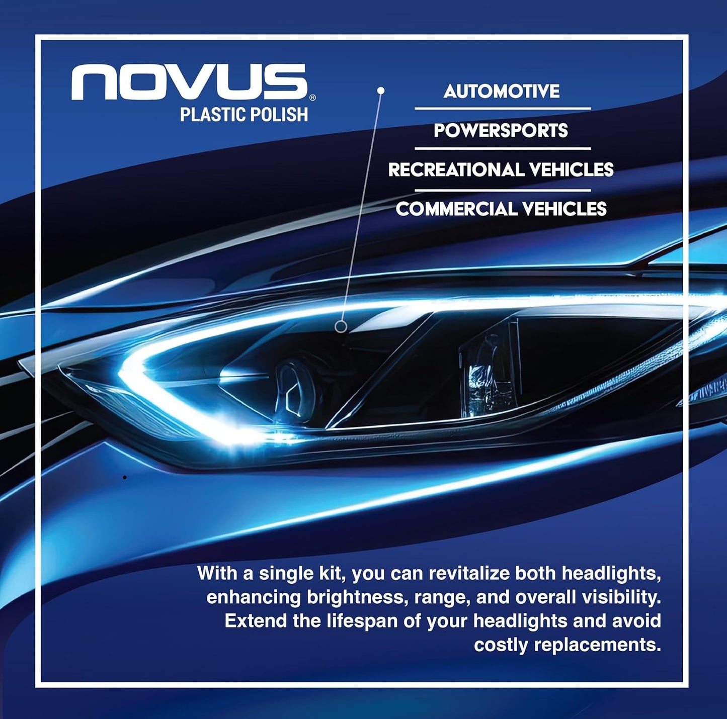 NOVUS Clear in Five Headlight Restoration Kit | 2 Ounce #1, 2, & 3 Bottles, Buffing Pad, Backing Pad Drill Attachment, 1,000 Grit Sanding Disk, 3 Polish Mates