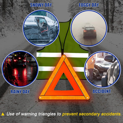 NYXOVA Warning Triangle Kit with Reflective Warning Vest, Reflective Warning Road Safety Triangle Kit, Foldable Safety Triangle Kit Road Emergency Warning Reflector