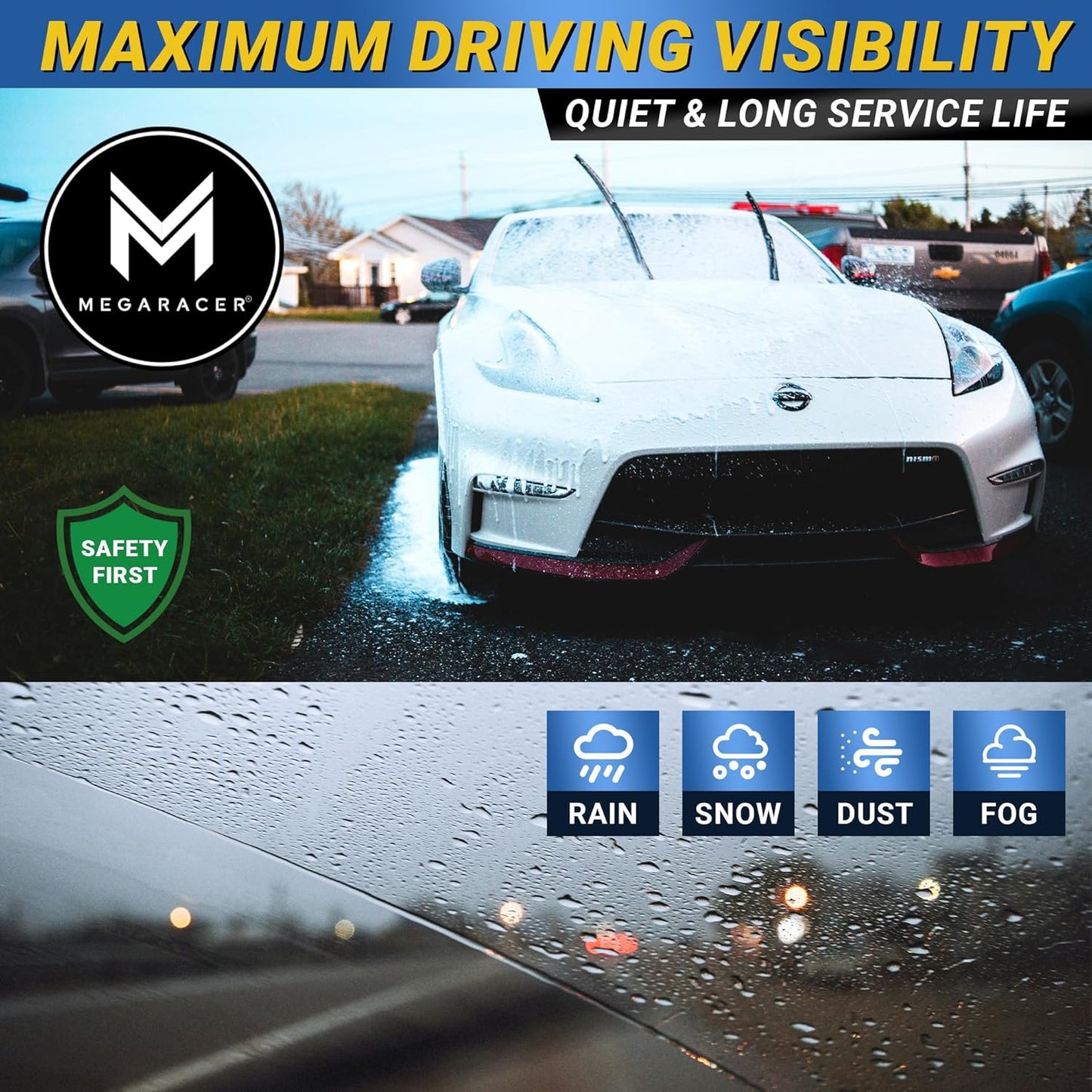 Premium Silicone Carbon Fiber Windshield Wiper Blades 22" & 20" - Patented All-Season, Quiet & Smooth Streak-Free Clean Wipe, OEM Quality, Front Automotive Replacement Wipers for Car & Truck (2 Pack)