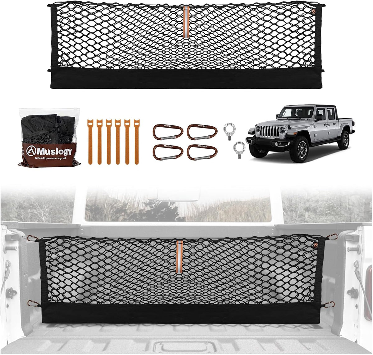 Muslogy Truck Bed Cargo Net Trunk Netting Compatible with 2023-2025 2026 Honda CR-V Accessories, Pickup Cargo Organizer SUV Sedan Storage Net w/Heavy Duty Carabiners - Colors B